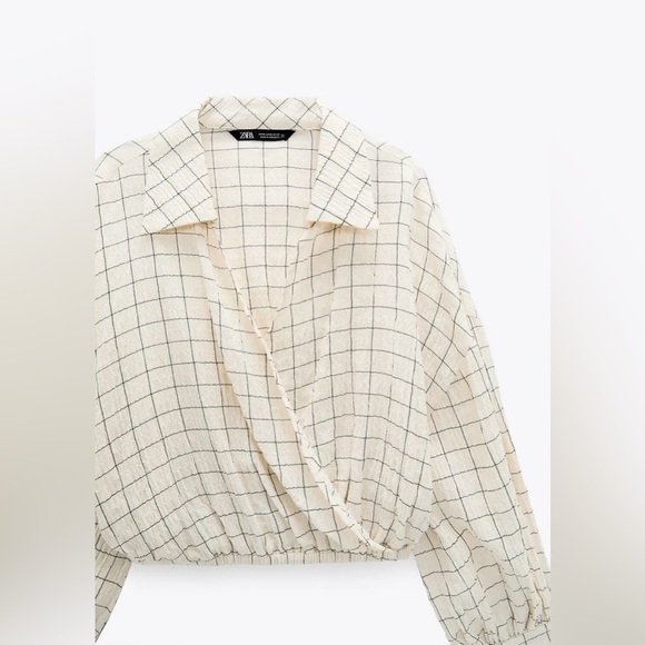 NWT Zara cropped plaid checked wrap top size L - Picture 3 of 7